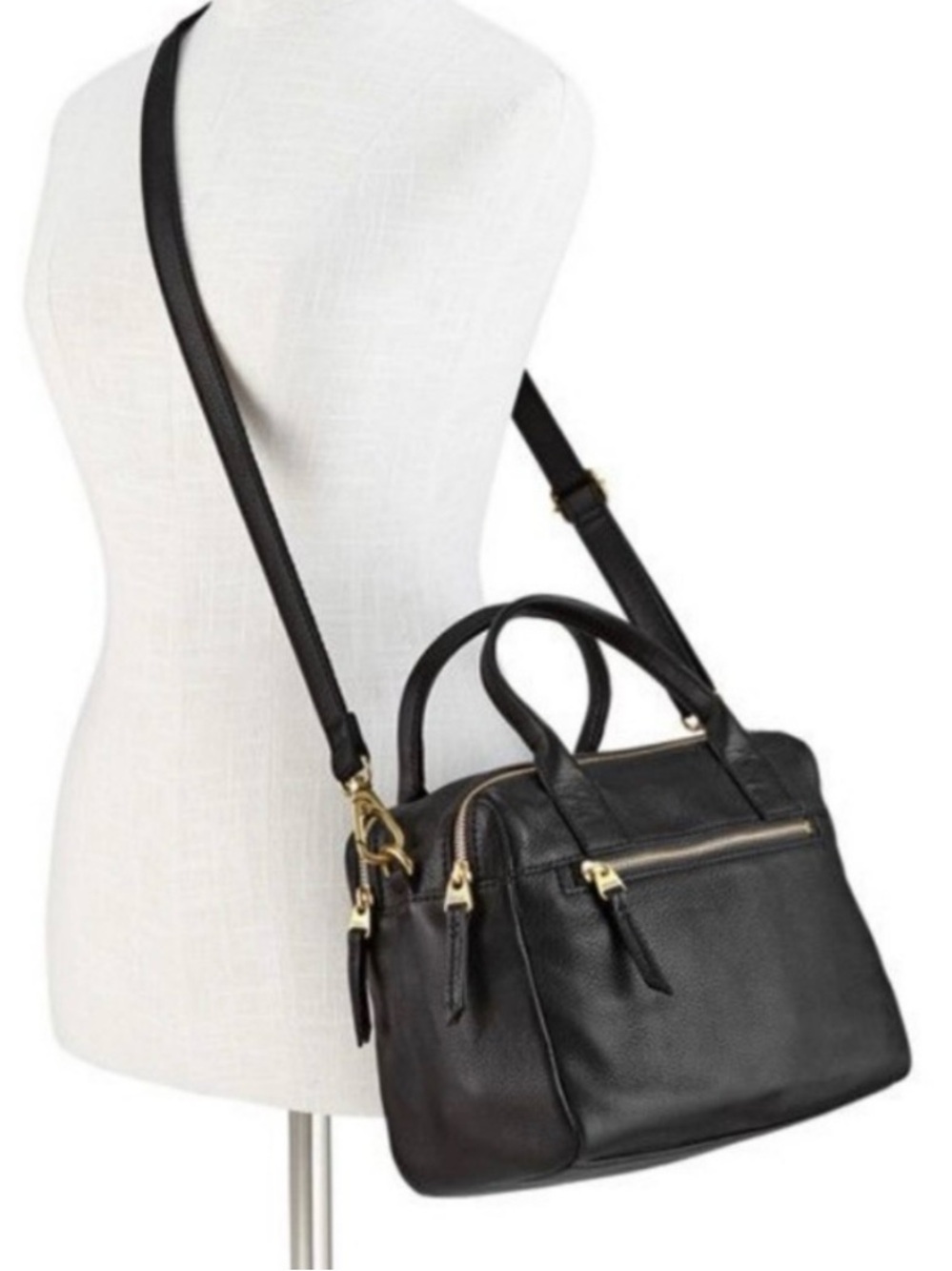 Fossil Erin Satchel ZB5887 – Black Pebbled Leather / Antique Brass Hardware